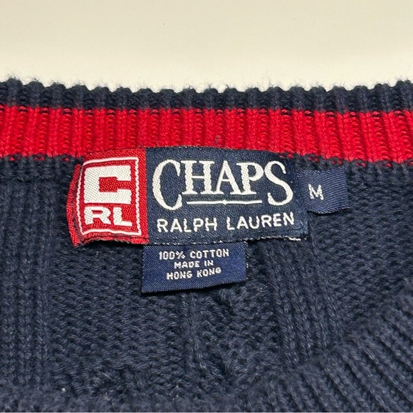 CHAPS Ralph Lauren Vintage Navy Blue Cable Knit Cotton Sweater 12 Size Medium - Picture 3 of 7